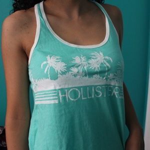 new Hollister mint green palm tree tank top